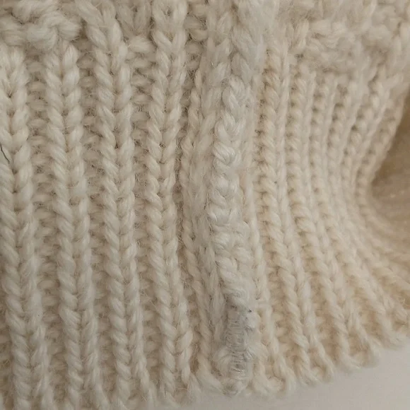 Soft Irish Wool LL Bean Fisherman Cardigan Collarless Aran Knit Sweater Cream M